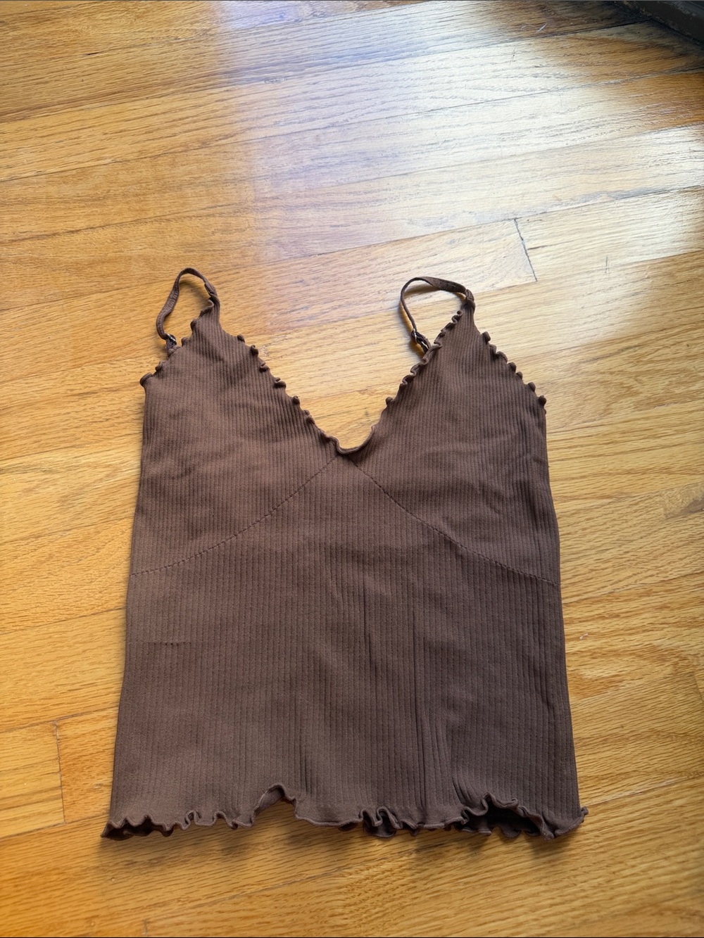 Free People Women's Brown Ribbed V-Neck Cami Tank Top